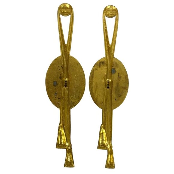 Vintage Gold Gilded Cast Metal Shiny Tassel Wall Decor Heavy Spain Design - Picture 5 of 6